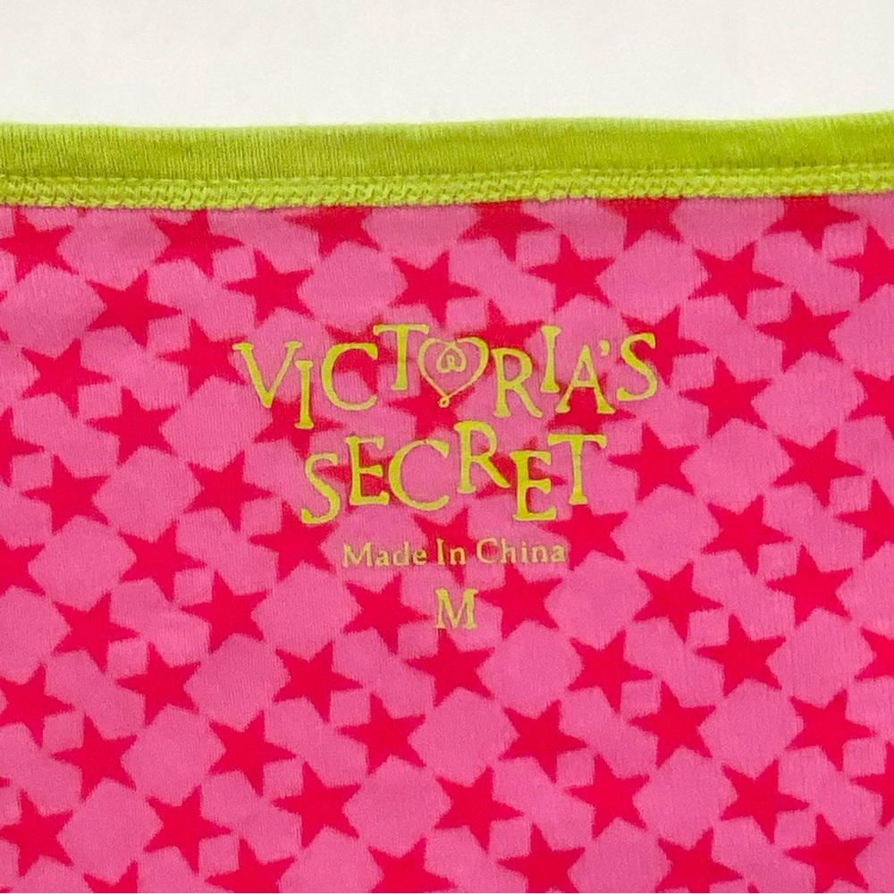 Y2K Victoria’s Secret Pink Green Star Print PJ Sleep Shirt Vintage Pajamas 🔥 - Picture 3 of 8